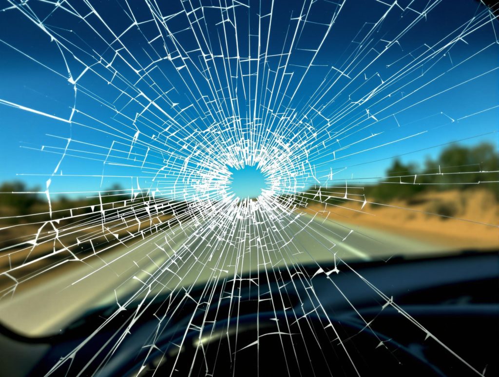 a cracked car windshield