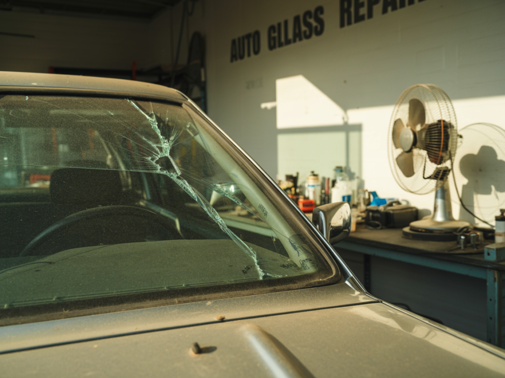  slightly dusty windshield on a used car