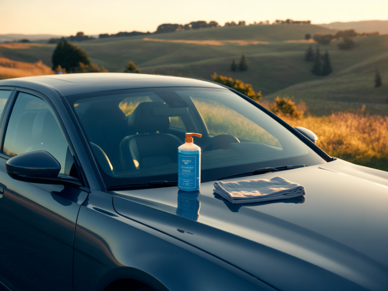 A clean car windshield viewed from outside the vehicle