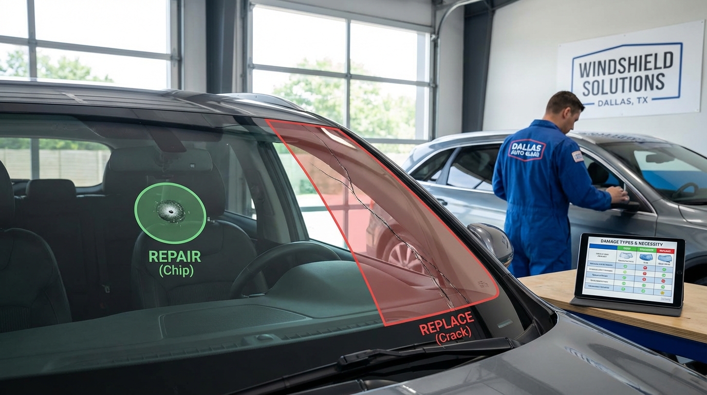 Windshield damage types Dallas, TX: Repair or auto glass replacement necessity.