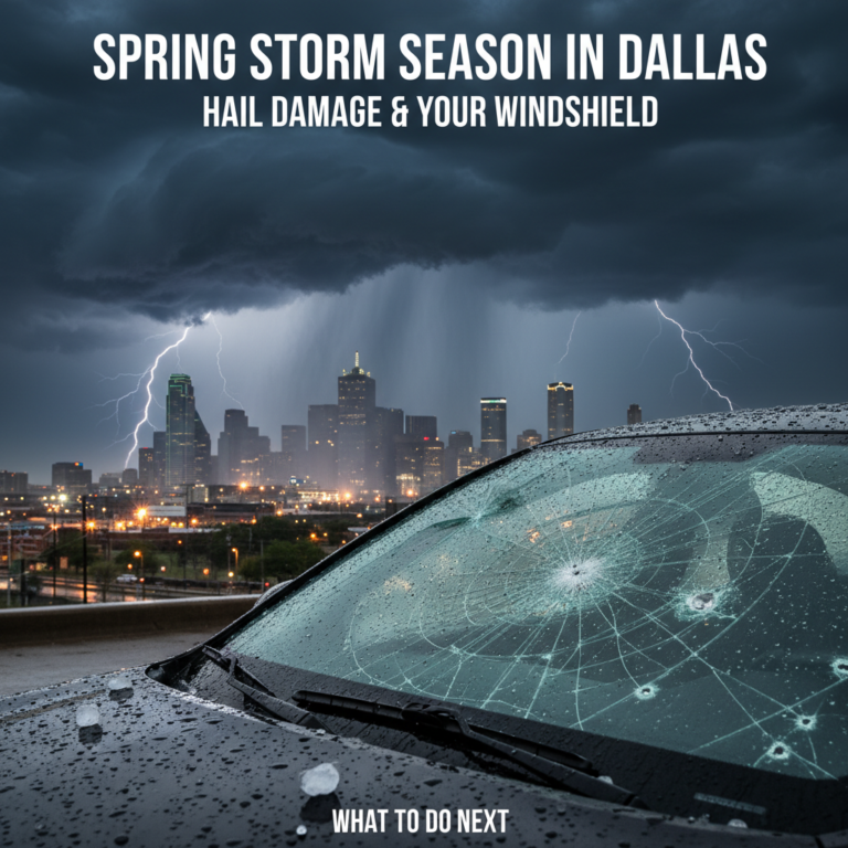 Dallas hail damage windshield crack repair spring storm season.