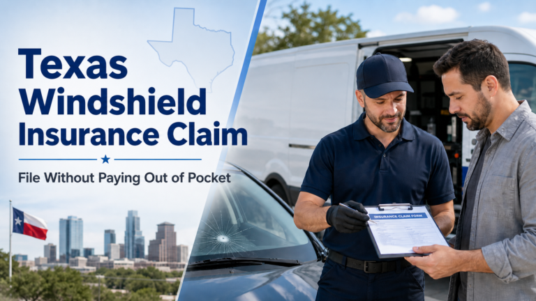 Texas windshield insurance claim technician with customer paperwork