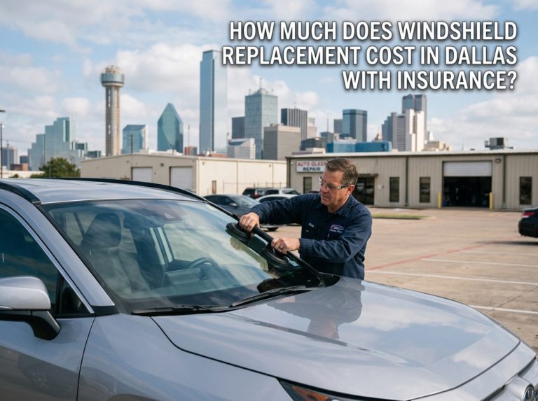 Dallas auto glass technician assessing car windshield replacement cost under vehicle insurance coverage